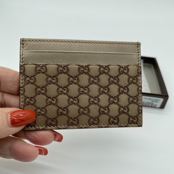 Gucci Micro Guccissima Soft Bronze Leather Card Case Card Holder (174453) - Picture 2 of 6